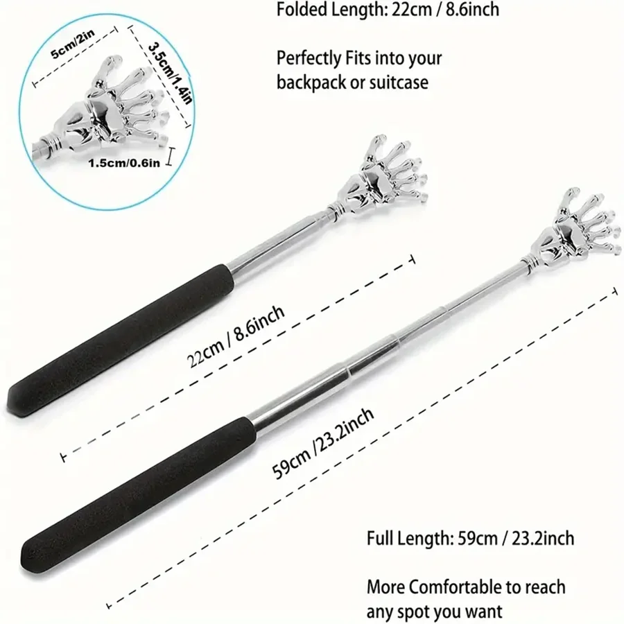 silvery Telescopic Back Scratcher,  Portable Extendable Stainless Steel  Scratchers for Men Women ，Mothers Gifts，Gifts For Men，G