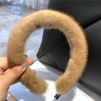 2025 Hot Sale Women Luxury winter 100% Real Mink Fur Headbands High Quality Real Fur Hair Band Lady Fashion Hair Hoop Furry Gift