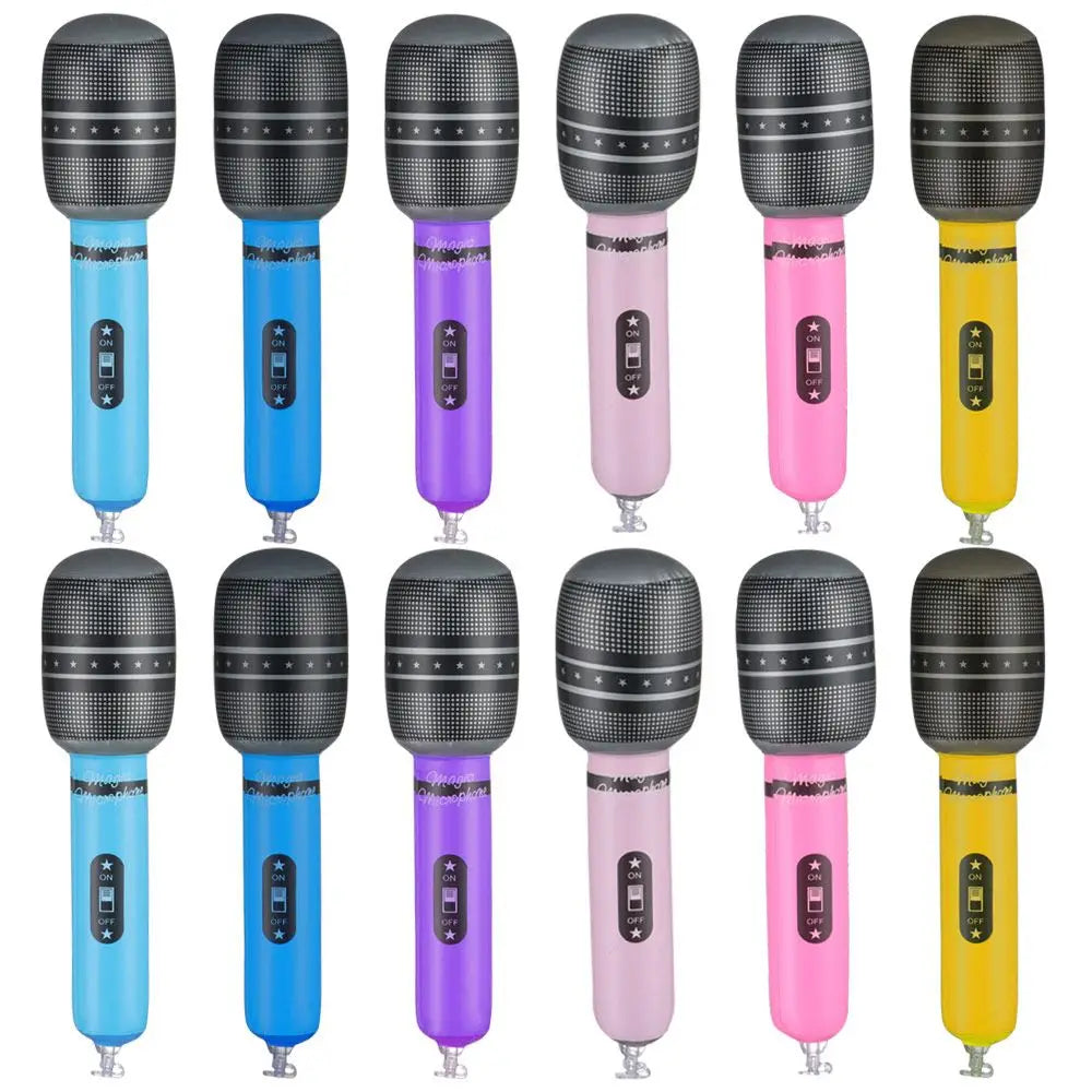 12Pcs Inflatable Microphones Blow Up Inflatable Microphone Props Toys for Musical Concert Themed Party Birthday Toys Decoration