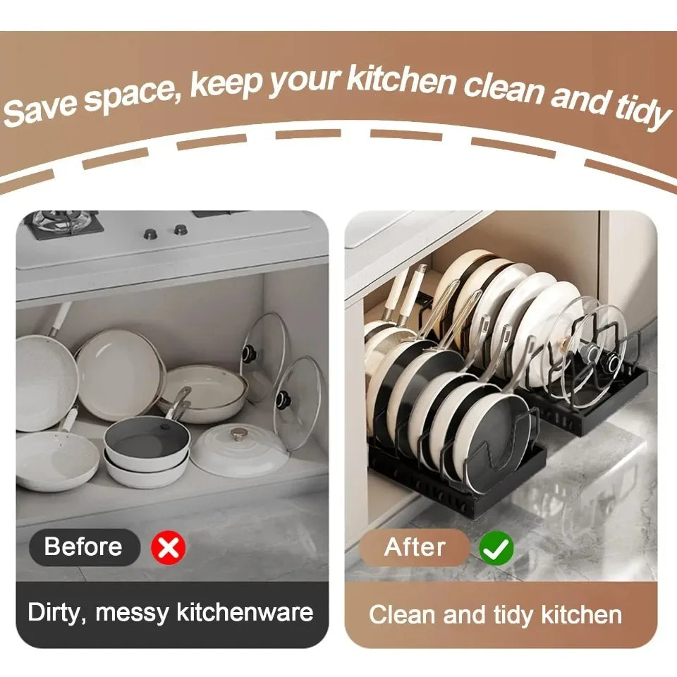 Kitchen Pull Out Pot Rack Adjustable Cupboard Trays with Slide Rails for Dishes Storage Organizer Drawer Partition Shelf
