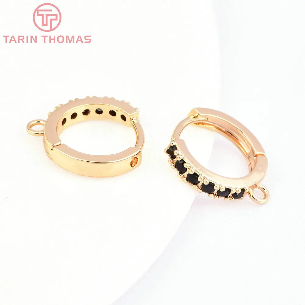 (1980)4PCS 13MM 24K Gold Color Plated Brass with Zircon Earring Hoop Earring Hooks for DIY Jewelry Making Finding  Accessorie