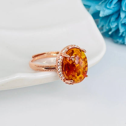 Natural Amber Flower Ring Women Healing Gemstone Fine Jewelry Genuine Baltic Amber Floral Rings Adjustable Anillos Mujer Gifts