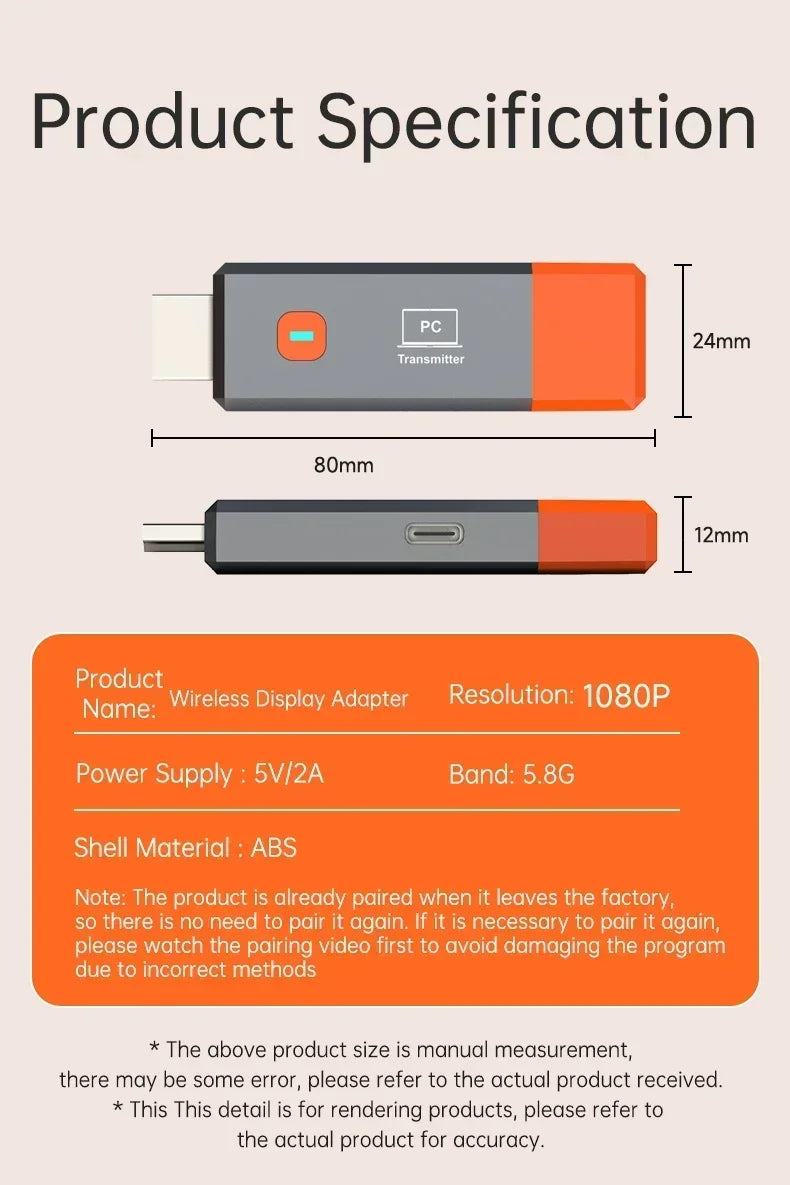 Wireless HDMI-Compatible Video Transmitter and Receiver Extender kit TV Stick Dongle Adapter For PC Camera Laptop To Monitor TV