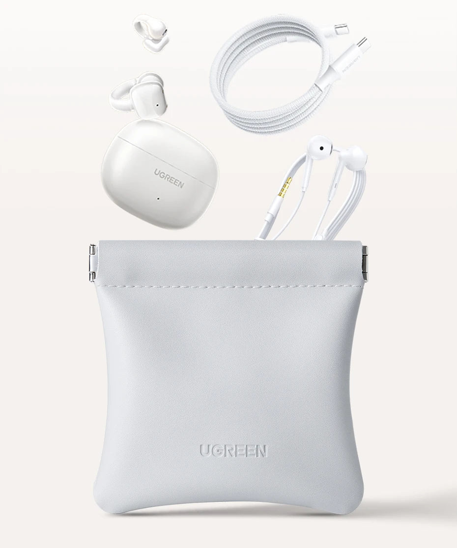 UGREEN Earphone Case Magnetic Leather Bag for Bluetooth Open Ear Clip Wireless Earbuds In-ear Headphones Cable Wired Storage Bag