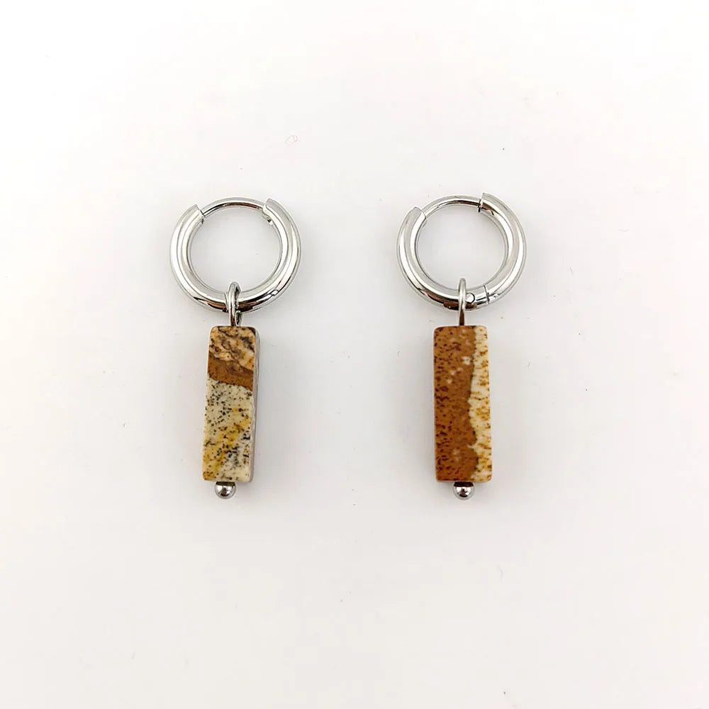 HUIDANG Earrings With Stones Boucles d'oreilles Square Natural Stones Small Hoops Earrings Woman New Trend 2025