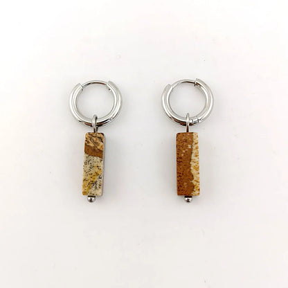 HUIDANG Earrings With Stones Boucles d'oreilles Square Natural Stones Small Hoops Earrings Woman New Trend 2025