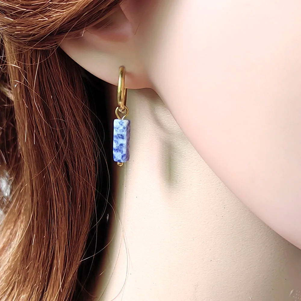 HUIDANG Earrings With Stones Boucles d'oreilles Square Natural Stones Small Hoops Earrings Woman New Trend 2025