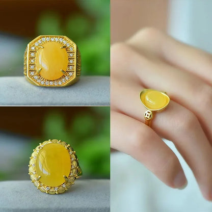 Natural Amber Flower Ring Women Healing Gemstone Fine Jewelry Genuine Baltic Amber Floral Rings Adjustable Anillos Mujer Gifts