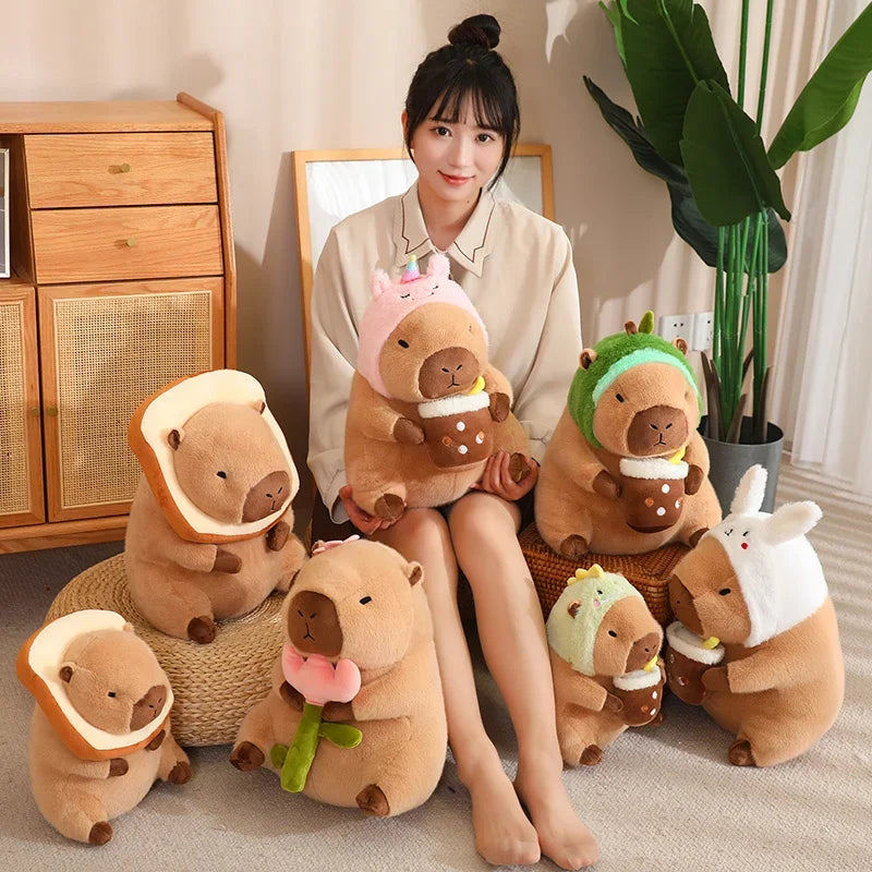 Capybara Plush Toy Simulation Capibara Cosplay Unicorn Dinosaur Dress Boba Bread Fruit Food Decor Birds Bubble Stuffed Animals