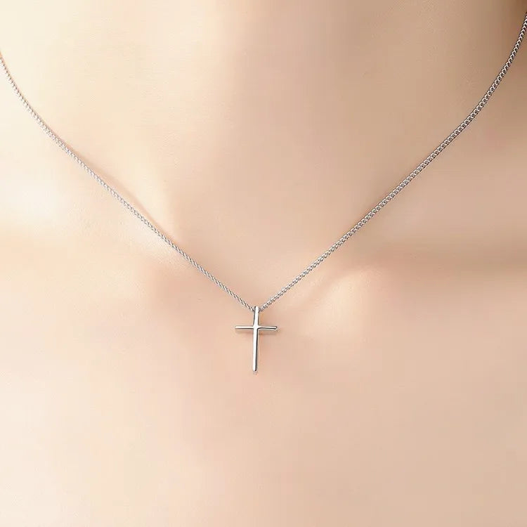 REETI 925 Sterling Silver Cross Korean Simple Temperament Jewelry Female Wild Accessories Pendant Necklace