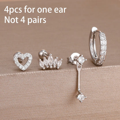 4PCS Zircon Star Moon Flower Small Hoop Earrings Set For Women Stainless Steel Huggies Pendant Piercing Earrings Jewelry Aretes