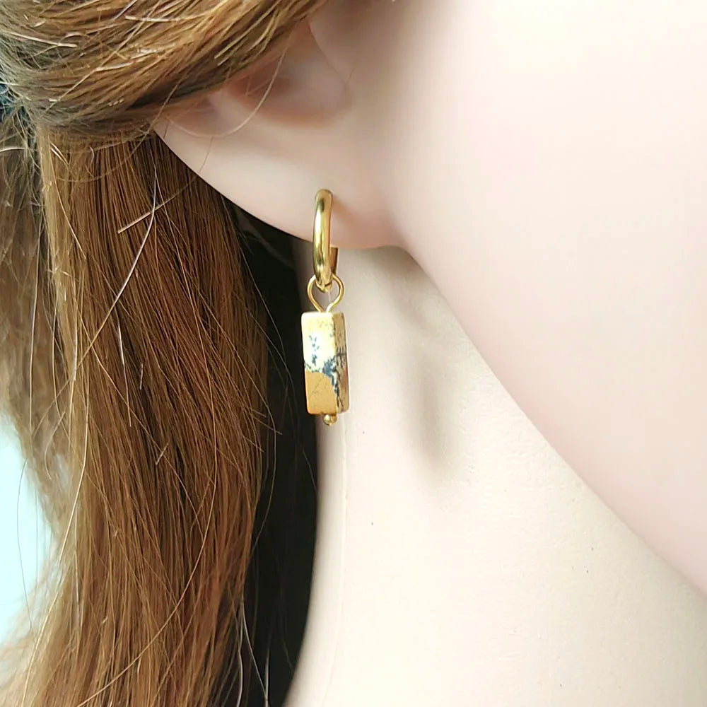 HUIDANG Earrings With Stones Boucles d'oreilles Square Natural Stones Small Hoops Earrings Woman New Trend 2025