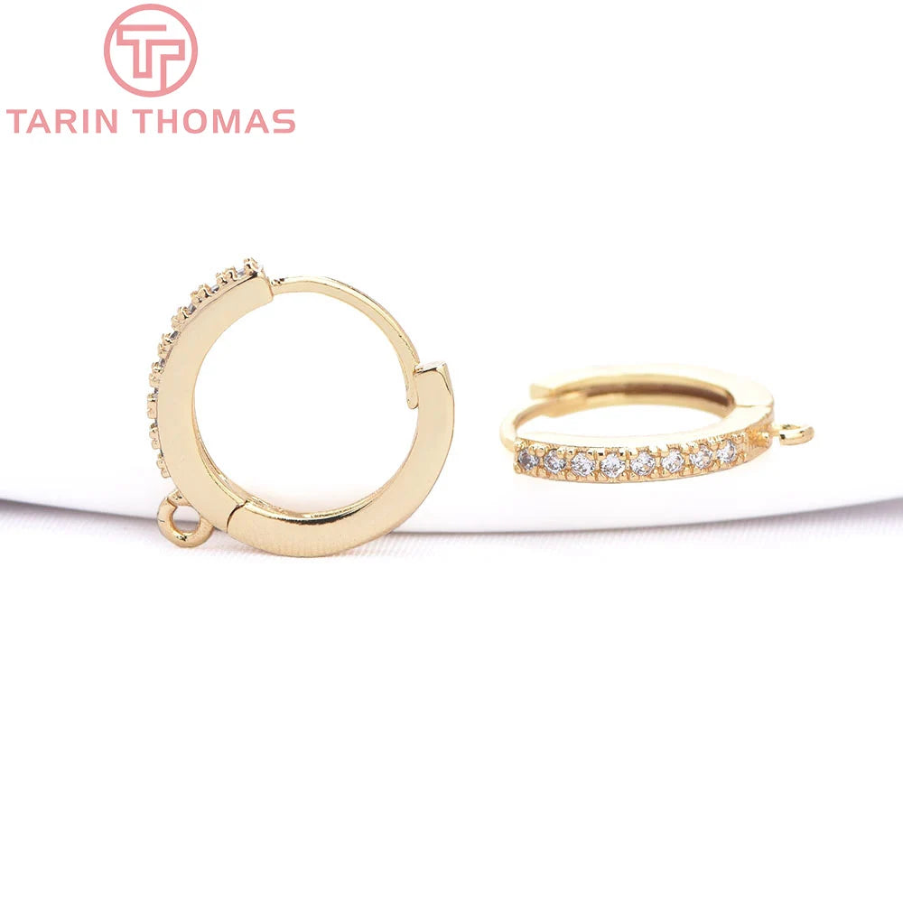 (1980)4PCS 13MM 24K Gold Color Plated Brass with Zircon Earring Hoop Earring Hooks for DIY Jewelry Making Finding  Accessorie