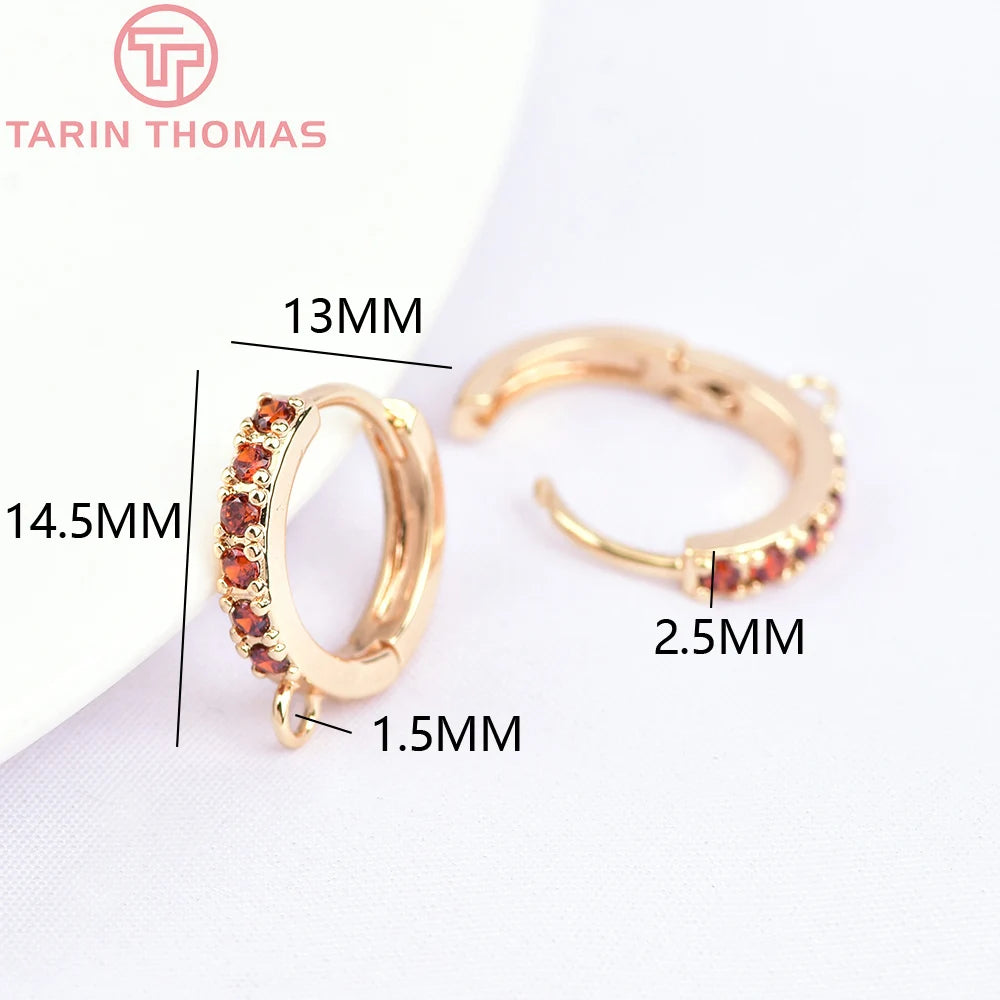 (1980)4PCS 13MM 24K Gold Color Plated Brass with Zircon Earring Hoop Earring Hooks for DIY Jewelry Making Finding  Accessorie