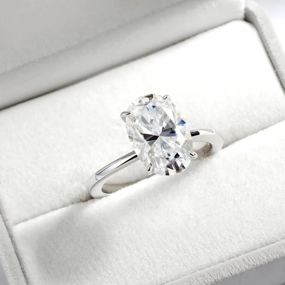 Certified 4.5CT Oval All Moissanite Ring 925 Sterling Silver for Women Sparkling Lab Diamond Engagement Wedding Band Jewelry GRA
