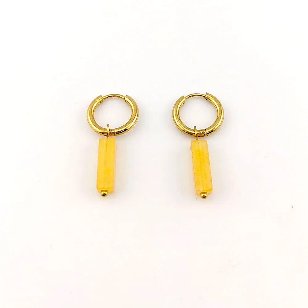 HUIDANG Earrings With Stones Boucles d'oreilles Square Natural Stones Small Hoops Earrings Woman New Trend 2025