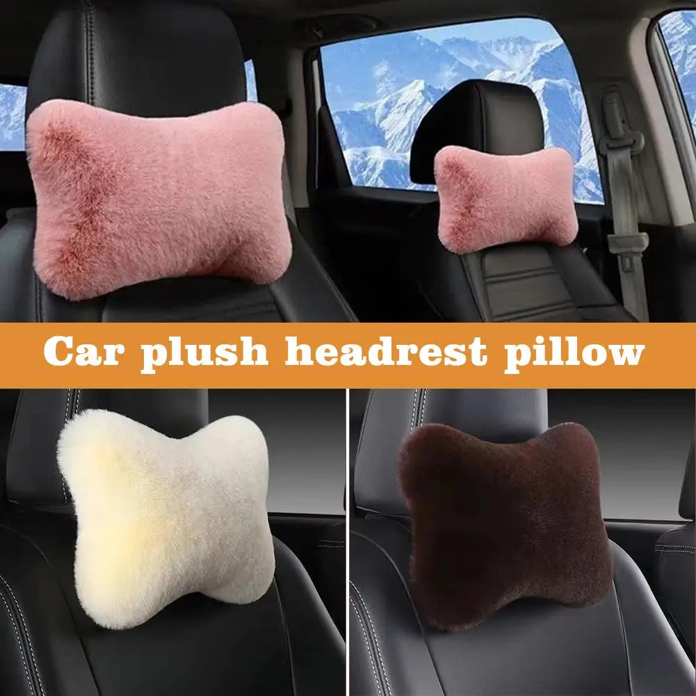 Winter Car Seat Neck Rest Pillow Plush Car Headrest Plush Cushion Warmth And Comfort Universal Lumbar Pillow Support Accessories