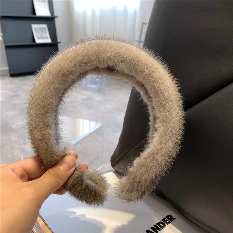 2025 Hot Sale Women Luxury winter 100% Real Mink Fur Headbands High Quality Real Fur Hair Band Lady Fashion Hair Hoop Furry Gift