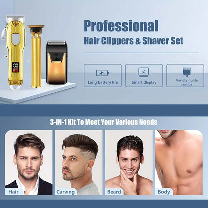 Professional Hair Clipper and Trimmer Set Men Electric Razor Shavers Beard Trimmer Rechargeable Barber Clippers Haircut Kit