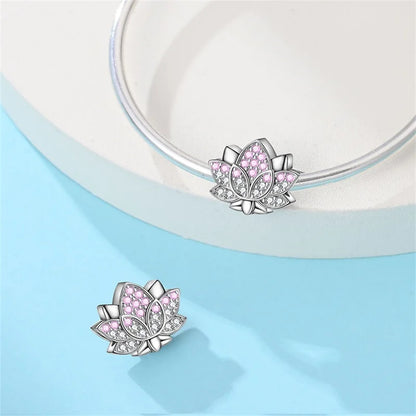 925 Sterling Silver Pink Charms Beads Butterfly Perfume Bottle Crown Heart Shaped Zircon Charms for Women Fine DIY Jewelry Gifts
