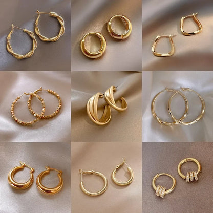 Shevalues Women Classic Earring Lady Gold Color Hoop Earring Girls Simple Style Small Ear Studs Jewelry Gifts New Ear Rings