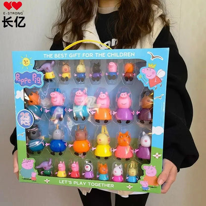 E－STRONG NEW Peppa Pig Full Set of Dolls for Playing House, Peppa Pig Family of Four Character Figurine Toy Gift Box Set