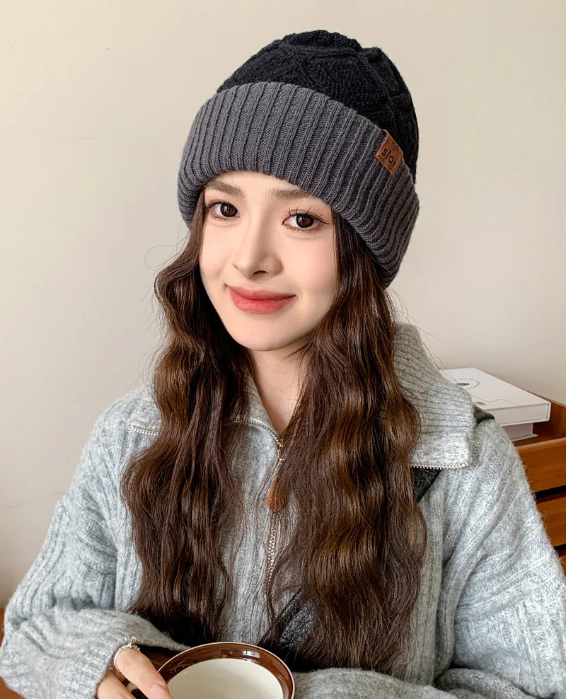 New Women Fashion Slouchy Winter Hats Various Wearing Method Reversible Beanie Hat Thick Knitted Hats
