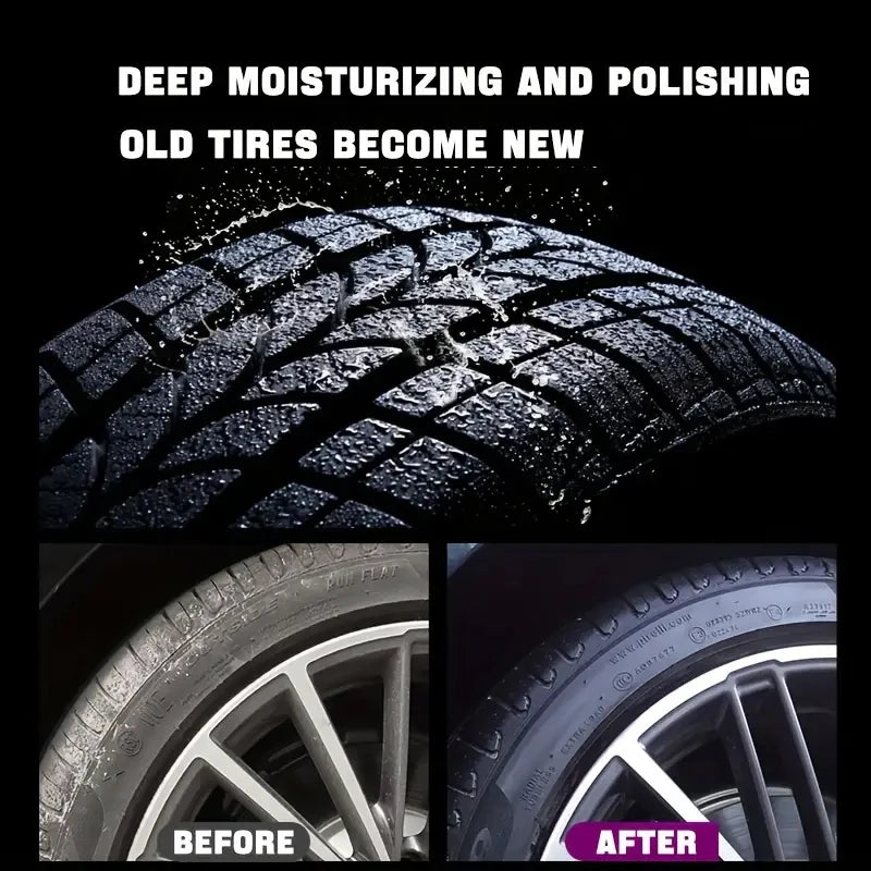 Tire polishing wax, shiny black, restores tire gloss and enhances tire appearance, preventing oxidative cracking and aging
