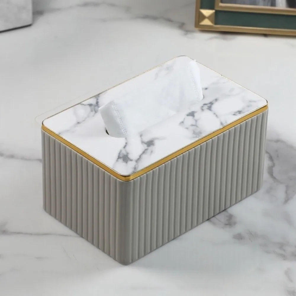 Vertical Pattern Leather Tissue Box Light Luxury Ornament Napkin Holder European Style High-end Paper Storage Container