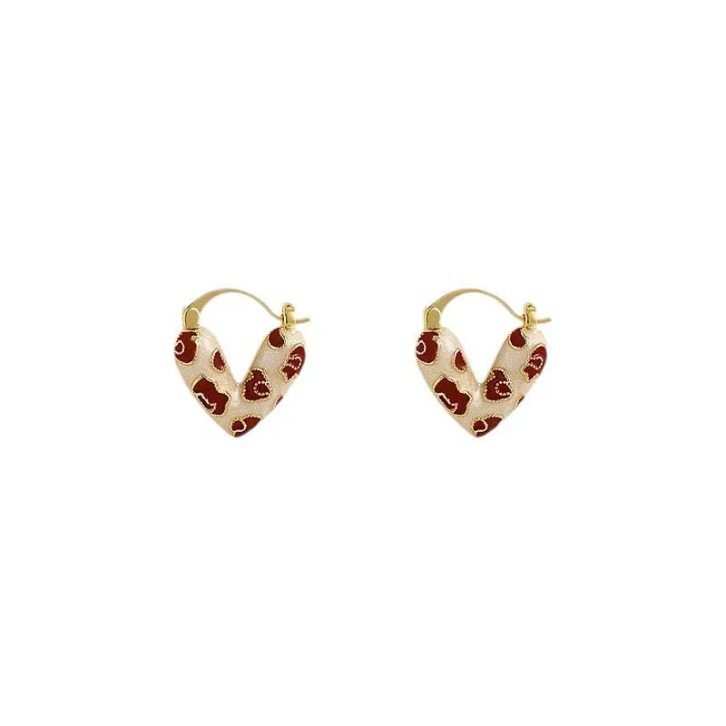 2026 Trendy Red Dripping Oil Heart Hoop Earrings For Women Girls Korean Elegant Love Dangle Earring Jewelry Gift