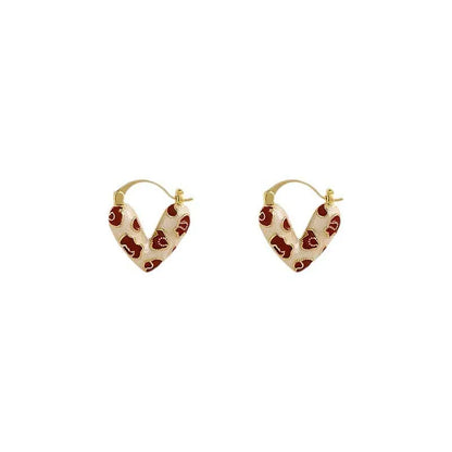 2026 Trendy Red Dripping Oil Heart Hoop Earrings For Women Girls Korean Elegant Love Dangle Earring Jewelry Gift