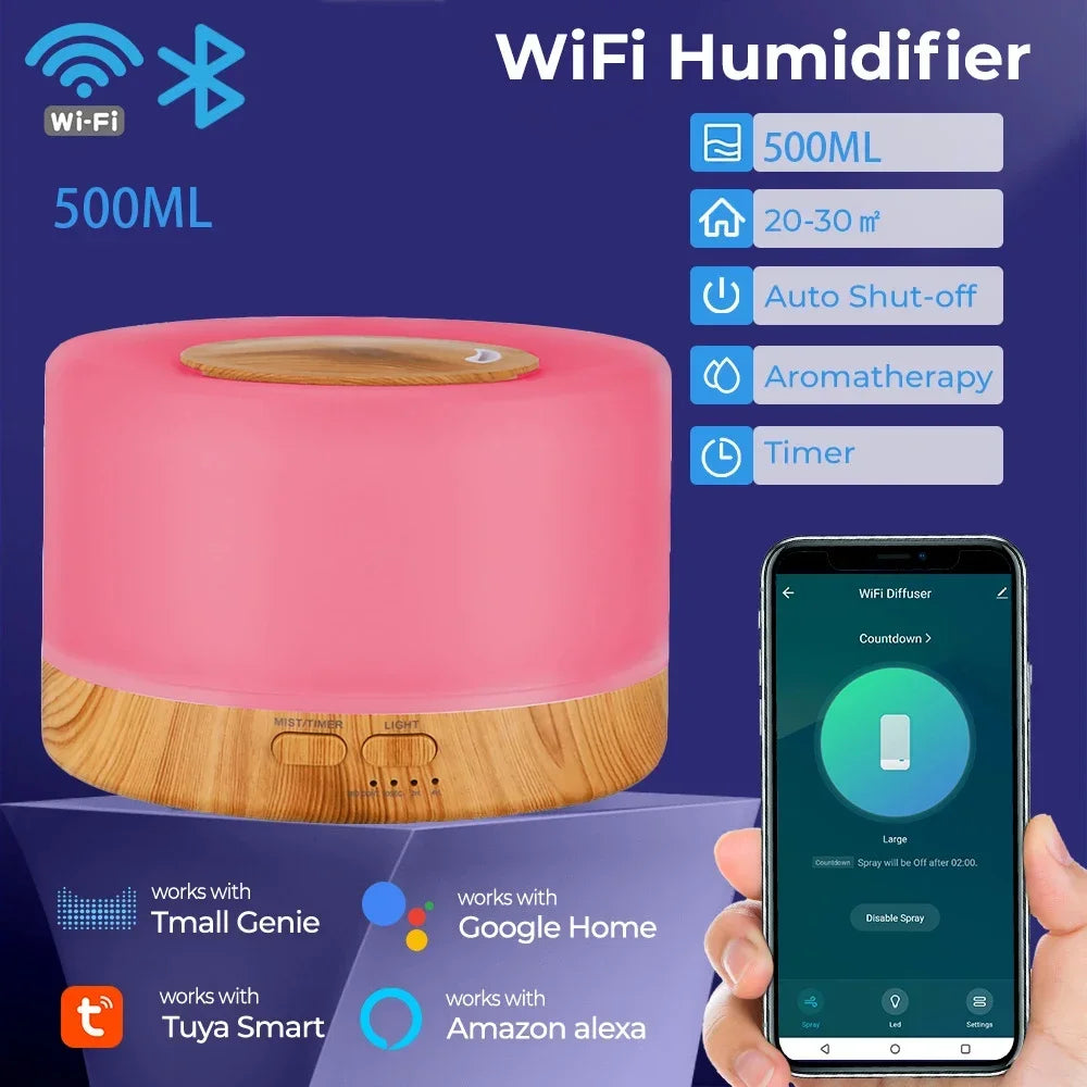 Tuya WiFi Smart Humidifier Essential Oil Diffuser Aromatherapy Ultrasonic Air Humidifiers Aroma Diffuser Work with Google Home