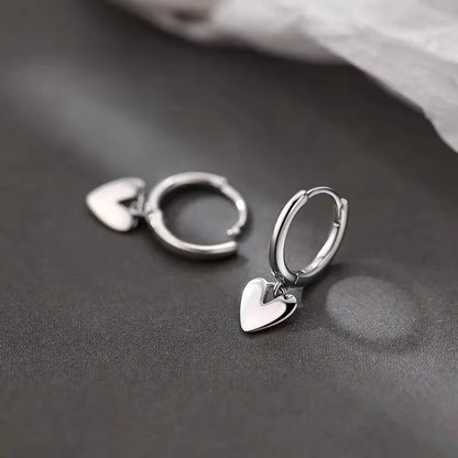 Real 925 Sterling Silver Heart Pendant Hoop Earrings For Women Classic Fine Jewelry Minimalist Accessories
