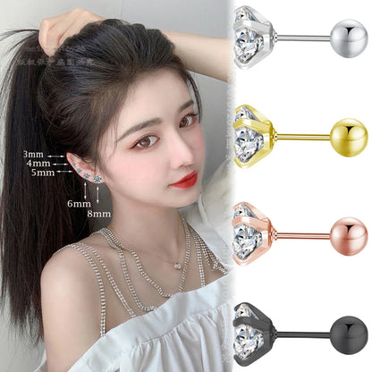 Fashion 1pair/2pcs Women Round Crystal Zirconia Stud Earrings New Surgical Steel Luxury Jewelry Clear Rhinestone Unisex Piercing