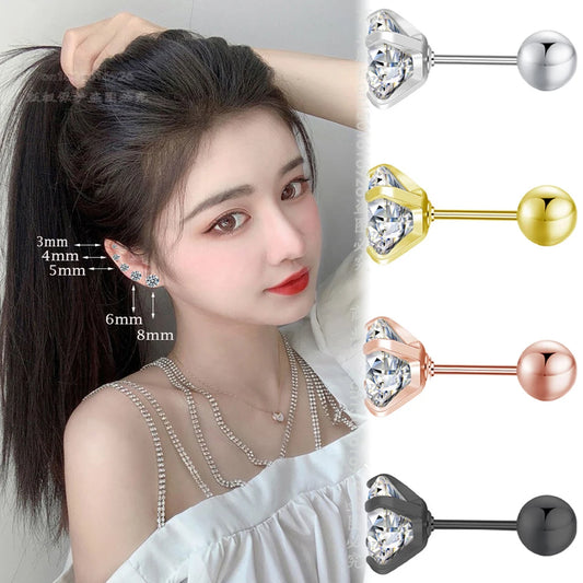 Fashion 1pair/2pcs Women Round Crystal Zirconia Stud Earrings New Surgical Steel Luxury Jewelry Clear Rhinestone Unisex Piercing