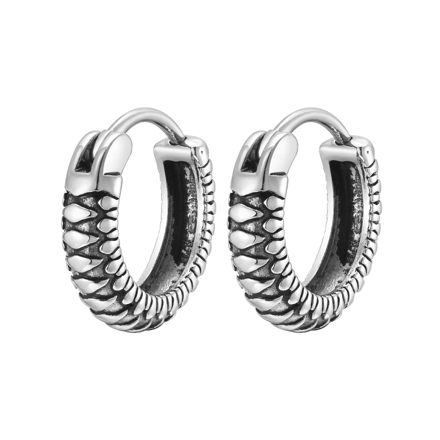 Vnox Black Snake Textured Hoop Earrings for Men, Hypoallergenic Metal Stainless Steel Animal Male Boys Earring,Cool Gift for Him