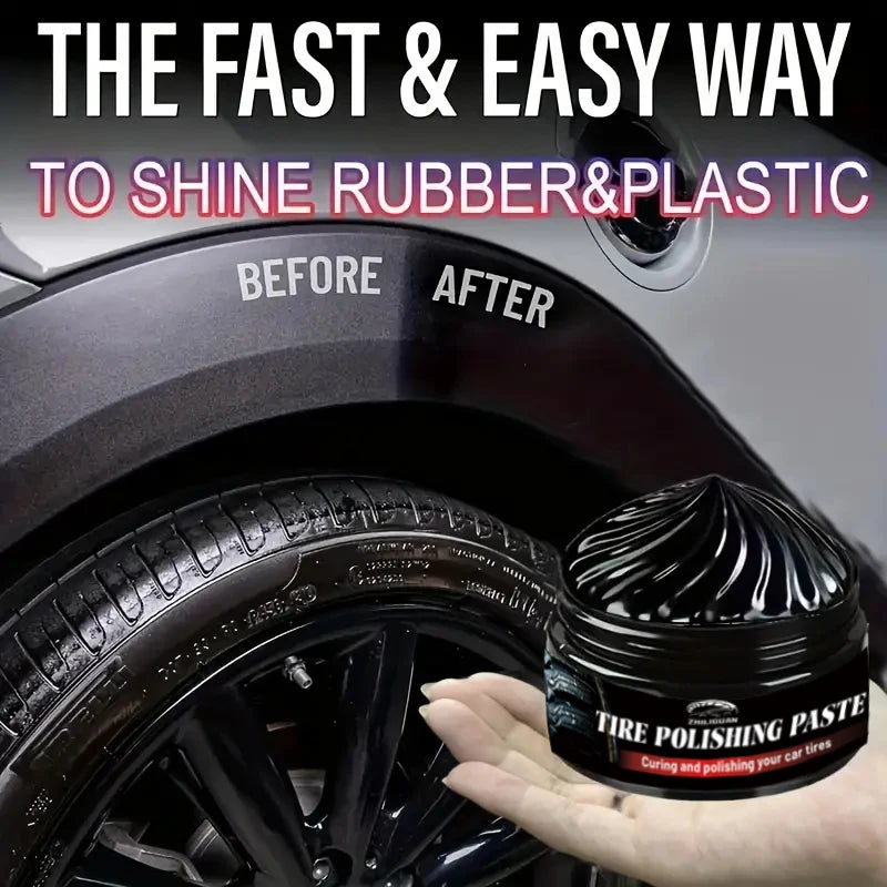 Tire polishing wax, shiny black, restores tire gloss and enhances tire appearance, preventing oxidative cracking and aging