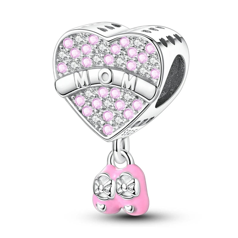 925 Sterling Silver Pink Charms Beads Butterfly Perfume Bottle Crown Heart Shaped Zircon Charms for Women Fine DIY Jewelry Gifts
