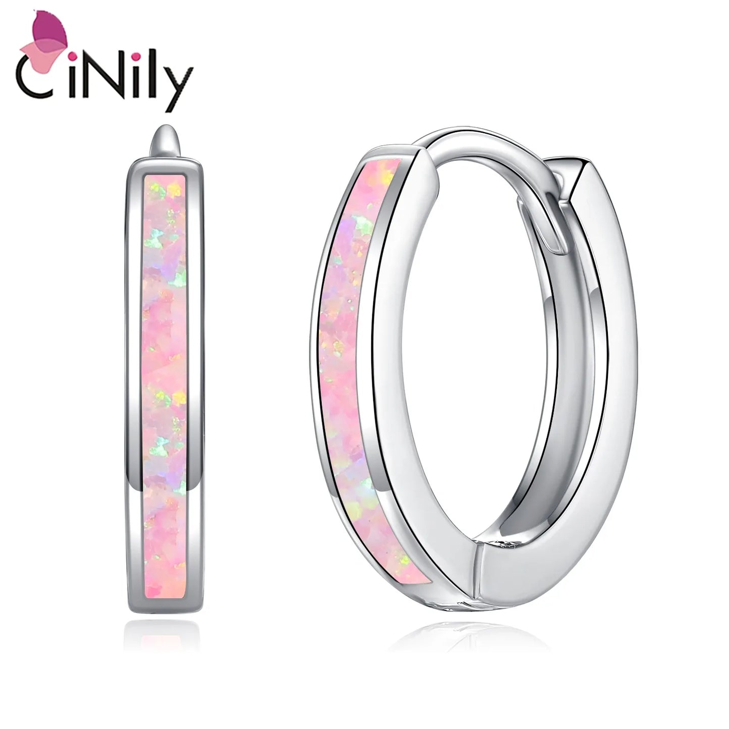 CiNily Simple Small Round Opal Hoop Earrings for Women 925 Sterling Silver Dainty Huggie Earrings Tiny Ear Jewelry Gifts 12mm