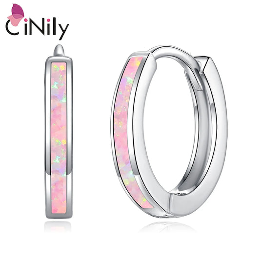 CiNily Simple Small Round Opal Hoop Earrings for Women 925 Sterling Silver Dainty Huggie Earrings Tiny Ear Jewelry Gifts 12mm