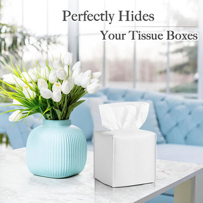 Modern PU Leather Square Tissue Box Cover Holder-Decorative Holder/Organizer for Bathroom Vanity Countertop, Night Stands,Office