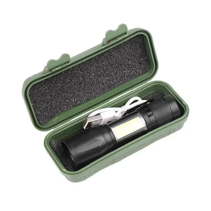 Portable Rechargeable LED Flashlight with Pen Clip Zoomable Waterproof Torch with Side Light Outdoor Camping Emergency Lantern