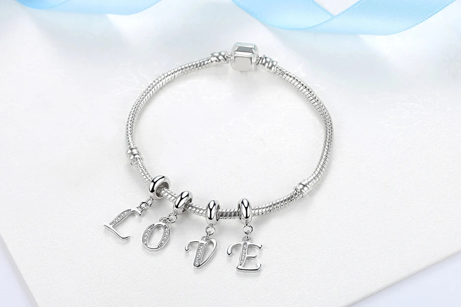 925 Sterling Silver Charms Original Letter Alphabet A-Z Pendant Beads Fit Brand Bracelets Necklaces Diy Jewelry For Women
