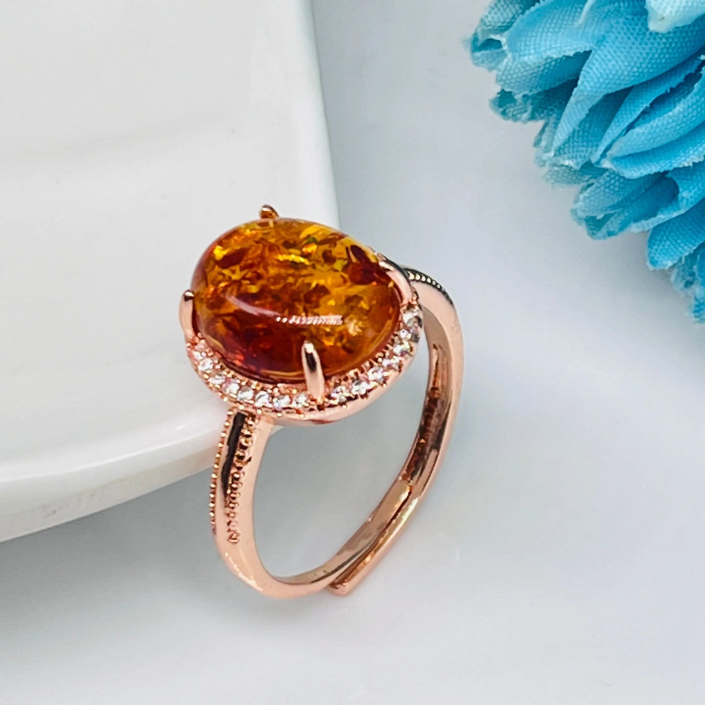 Natural Amber Flower Ring Women Healing Gemstone Fine Jewelry Genuine Baltic Amber Floral Rings Adjustable Anillos Mujer Gifts