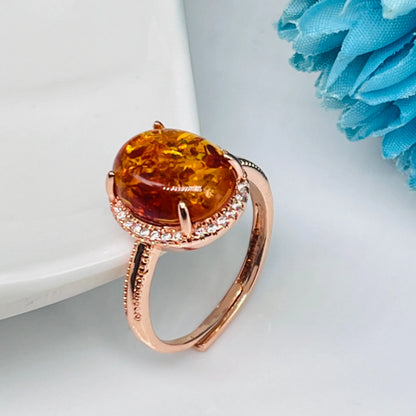 Natural Amber Flower Ring Women Healing Gemstone Fine Jewelry Genuine Baltic Amber Floral Rings Adjustable Anillos Mujer Gifts