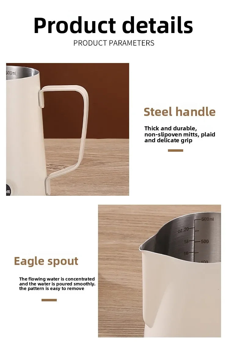 Coffee Milk Frother Jug Temperature Sensing Patch Stainless Steel Accurate Scale Volume Control Advanced Professional CoffeeTool