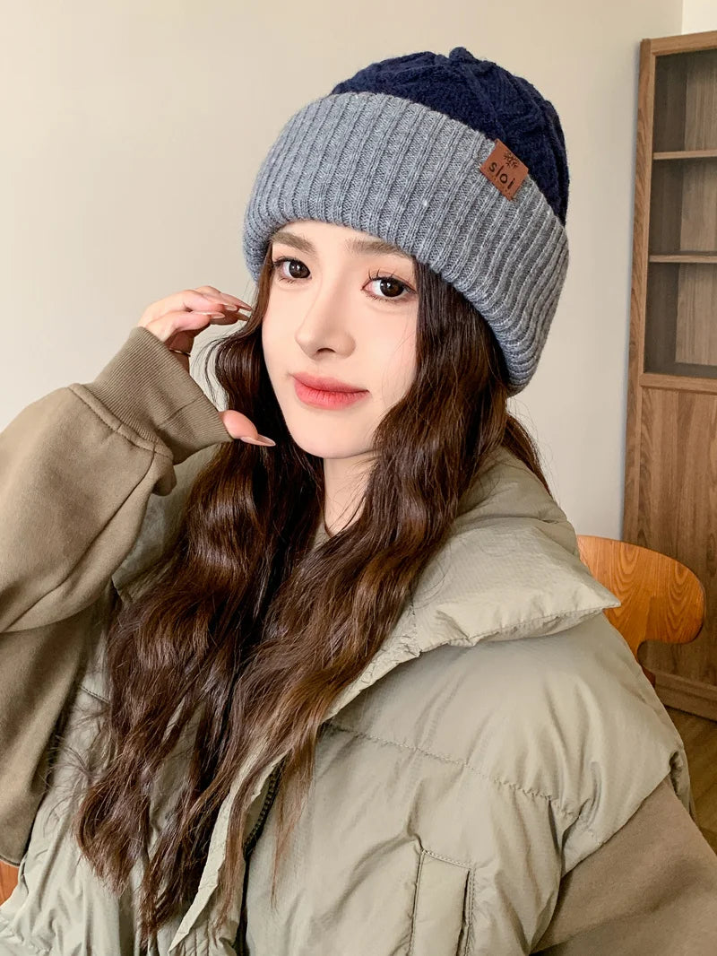 New Women Fashion Slouchy Winter Hats Various Wearing Method Reversible Beanie Hat Thick Knitted Hats