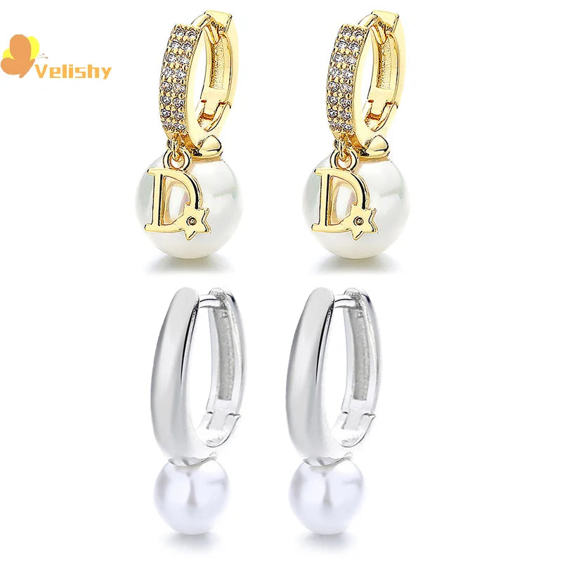 Korean Version Pearl High-end Feeling Light Luxury Trendy Temperament D-letter Atmospheric Earrings For Women Jewelry