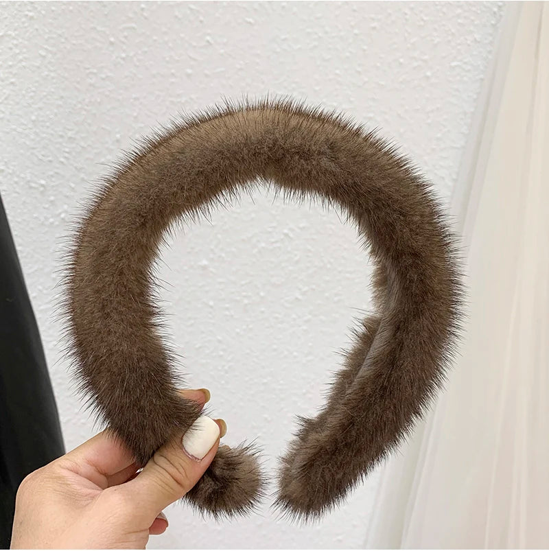 2025 Hot Sale Women Luxury winter 100% Real Mink Fur Headbands High Quality Real Fur Hair Band Lady Fashion Hair Hoop Furry Gift