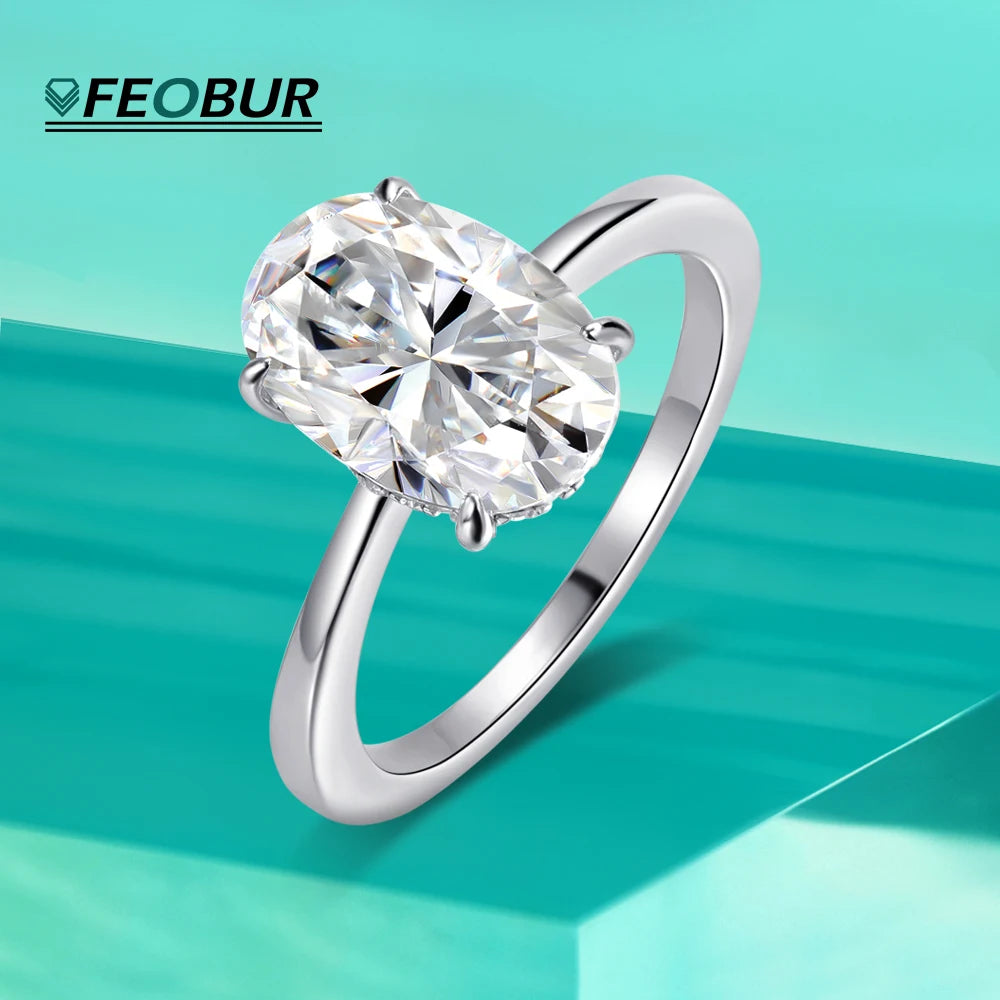 Certified 4.5CT Oval All Moissanite Ring 925 Sterling Silver for Women Sparkling Lab Diamond Engagement Wedding Band Jewelry GRA